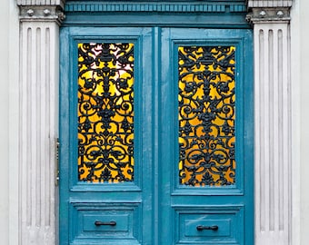 Paris Photography - Blue Paris Door in Evening, Architecture Fine Art Paris Print, French Home Decor, Large Wall Art