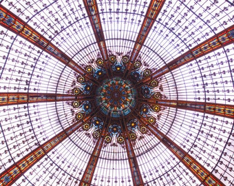 Paris Photography - Stained Glass Ceiling at Galeries Lafayette, Architectural Wall Decor, Fine Art Photograph, French Art
