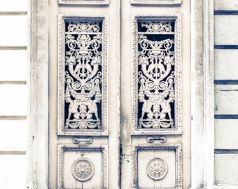 Paris Door Photography - Worn White Door, Paris Architecture Fine Art Print, Travel Photograph, Neutral French Home Decor, Large Wall Art