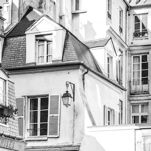 Paris Photography - Marais Buildings, Street Scene, Paris decor, Black and White Fine Art Photograph, Urban Home Decor