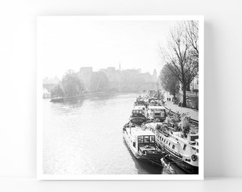 Photographie de Paris - The Seine at Île de la Cité, Paris 5 x 5 photographies d'art noir et blanc, décoration d'intérieur, art mural