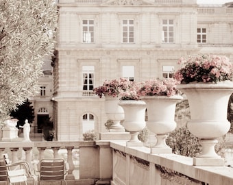 Photographie de Paris - Jardin du Luxembourg, décoration de photographie de Paris, tons neutres, jardins, chaises, photographie d'art sépia, décoration d'intérieur urbaine