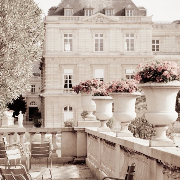 Paris Photography - Luxembourg Garden, Paris photograph decor, Neutrals, Gardens, Chairs, Sepia Fine Art Photograph, Urban Home Decor