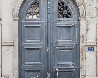 Paris Door Photography - Worn Grey Door, Paris Architecture Fine Art Print, Travel Photograph, Neutral French Home Decor, Large Wall Art