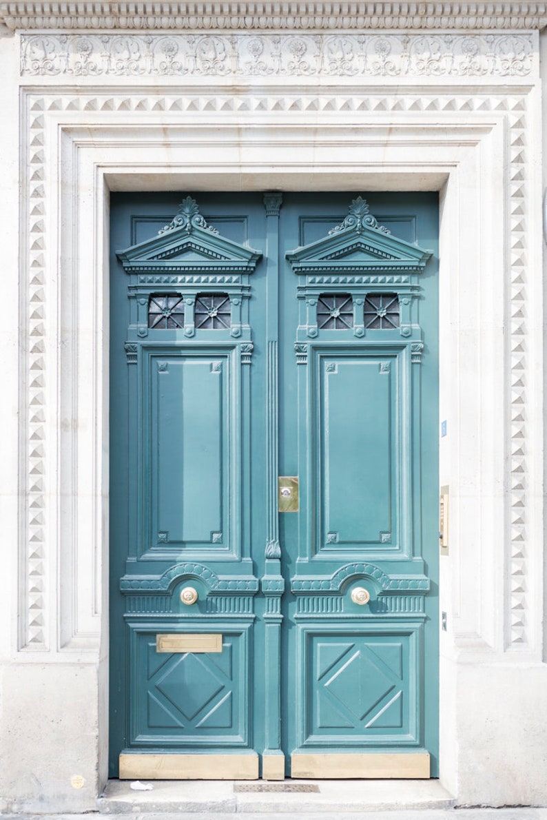 Paris Door Photography Ornate Aqua Door, Paris Architecture Fine Art Print, Travel Photograph, French Home Decor, Large Wall Art image 1