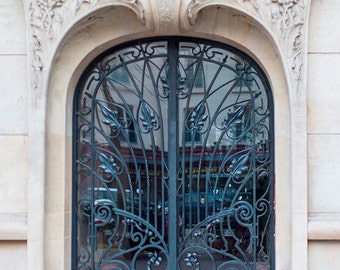 Paris arkitekturfotografi - Art Nouveau järndörr, konstresetryck, stor väggkonst, fransk heminredning