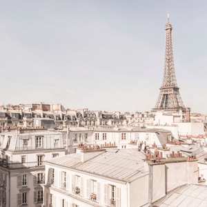 Fotografía de París: la Torre Eiffel y sus tejados, fotografía de viajes, decoración urbana francesa, arte mural de gran tamaño