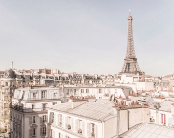 Paris Photograph - The Eiffel Tower and Rooftops,Travel Photograph, French Urban Home Decor, Large Wall Art