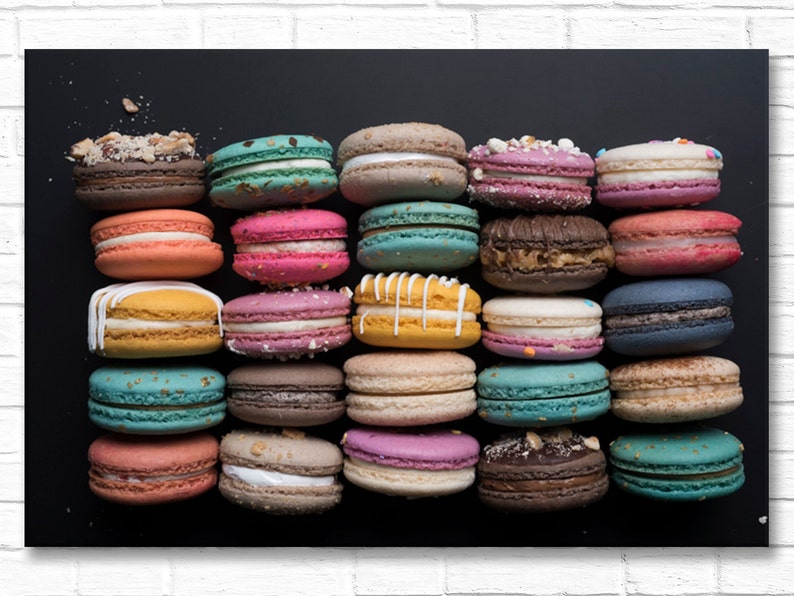 Paris Photograph on Canvas Multicolored Macarons on Paris Food Photo, Gallery Wrapped Canvas, French Home Decor, Large Wall Art image 1