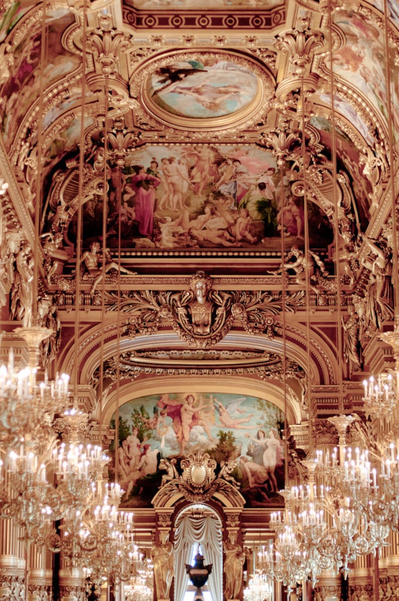 Paris Photography Chandeliers at the Opera Garnier, Ornate, Architectural Photograph, French Wall Decor image 1
