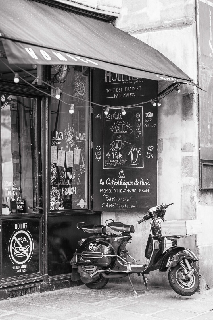 Paris Photo - Restaurant Homies, Black and White Fine Art Photograph, Home Decor, Large Wall Art
