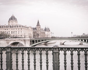 Paris Photo - Bridges over the Seine, Classic Black and White Photograph, Urban Home Decor, Wall Art, French Architecture