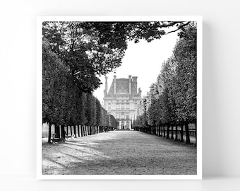 Paris Photograph -  The Louvre Through the Trees, Paris 5x5 B&W Fine Art Photography, Home Decor, Wall Art