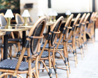 Paris Photography - Black Cafe Chairs, Classic Paris Sidewalk Cafe, Large Wall Art, French Kitchen Art, Home Decor