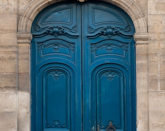 Parisfotografi - Den blå dörren, utsmyckad, arkitektonisk konstfotografi, urban heminredning