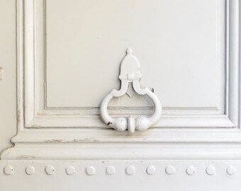 Paris Photograph - Cream Door Knocker, Architectural Fine Art Photograph, Urban Home Decor, Large Wall Art