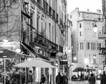 France Photography - Aix-en-Provence at Night, French decor, Warm Black and White, Fine Art Photograph, Urban Home Decor