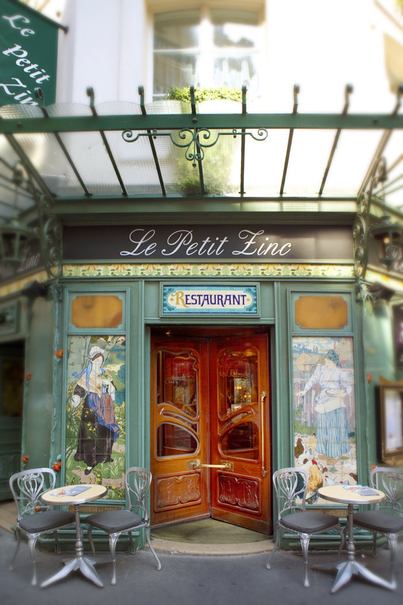 Paris Photograph Le Petit Zinc Restaurant, Art Nouveau, Paris France, Home Decor image 1