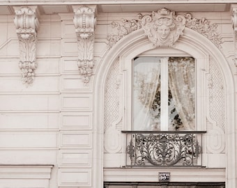 Paris Photograph, Baroque Window, Classic Black and White Photo, Neutral Home Decor, Wall Art, French Architecture