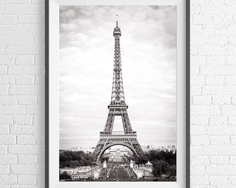 Fine Art-foto Parijs - Eiffeltoren, zwart-witfoto, Frans stadshuisdecor, kunst aan de grote muur