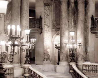 Paris Photography - Opera Garnier, Ornate, Sepia Architectural Photograph, French Chandeliers, Large Wall Art, French Decor