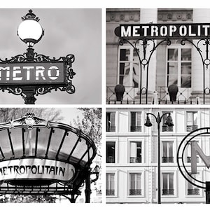 Paris Photography Set - Black and White Metro Signs, Architectural Details Collection, Urban Wall Decor, French Travel Photographs