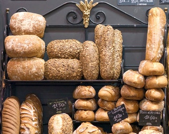 Paris Food Photography -  Bread at Market, Boulangerie, French Home Decor, Large Wall Art