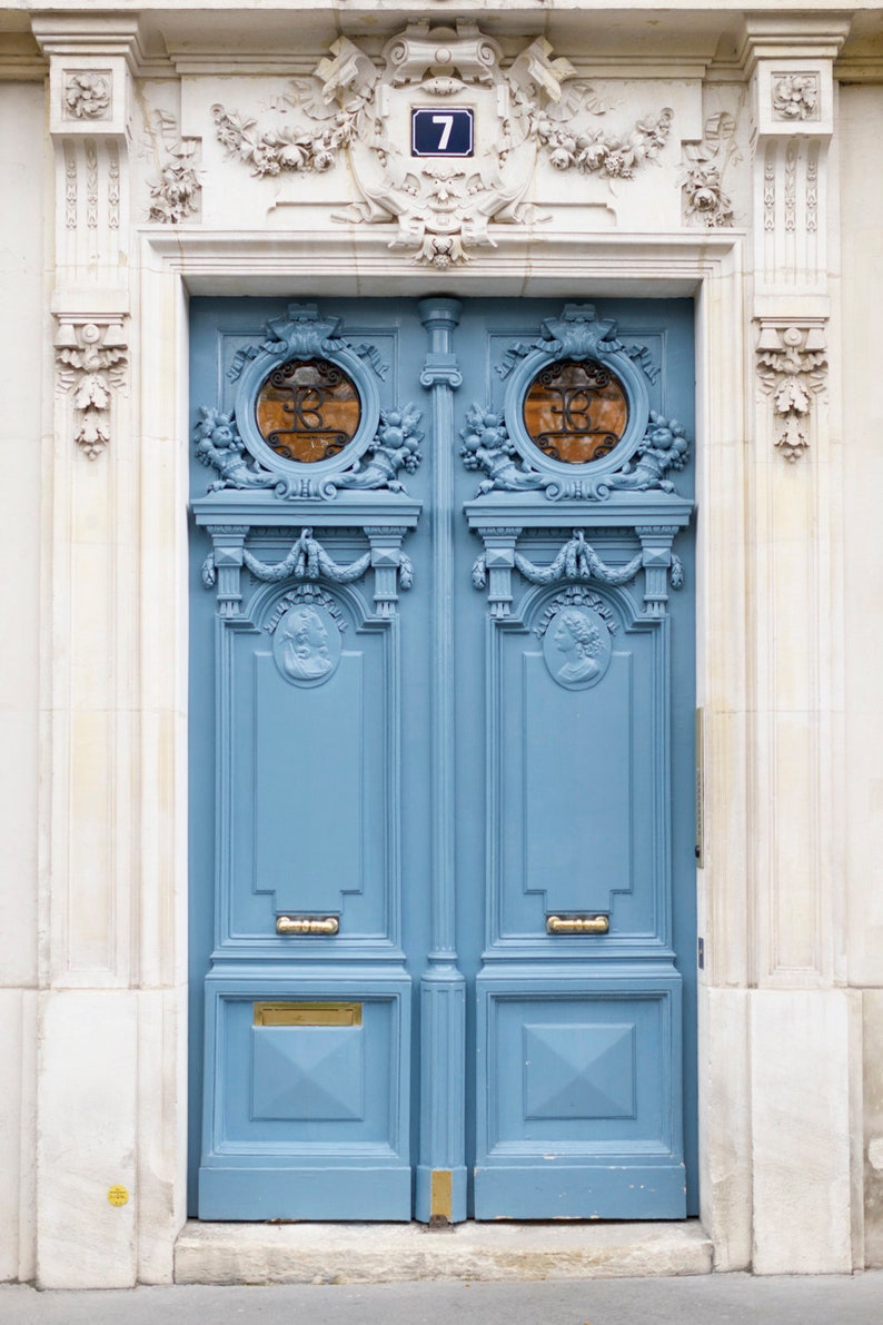 Paris Door Photography Light Blue Door No. 7, Paris Architecture Fine Art Print, Travel Photograph, French Home Decor, Large Wall Art image 1