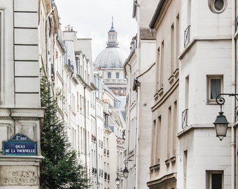 Paris Street Photograph, Rue de Bièvre and the Pantheon, Travel Architecture Photo, French Home Decor, Large Wall Art, Urban Wall Decor