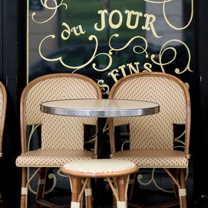 Paris Cafe Photography - Tarte du Jour, Cafe Chairs and Table, Large Wall Art, Paris Home Decor, French Kitchen Wall Art