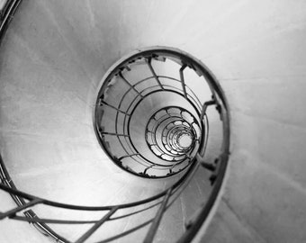 Paris Photography - Black and White Sepia Spiral Staircase Arc de Triomphe, Architectural Wall Decor, Fine Art Photo, Graphic Paris Print