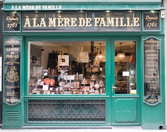 Paris Chocolate Shop Fotografie, A La Mere de Famille, große Wandkunst, französische Küche Dekor, Reisefotografie