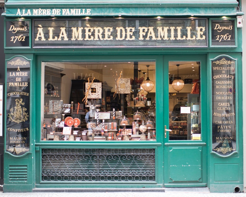 Paris Chocolate Shop Photograph, A La Mere de Famille, Large Wall Art, French Kitchen Decor, Travel Photograph image 1