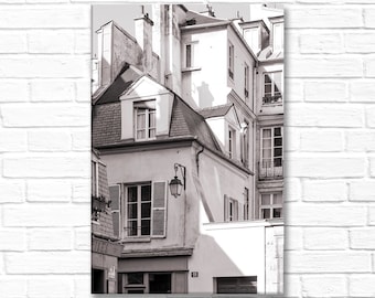 Paris Photography on Canvas - Marais Buildings, Gallery Wrapped Canvas, Large Wall Art, Black and White, Architectural Urban Home Decor