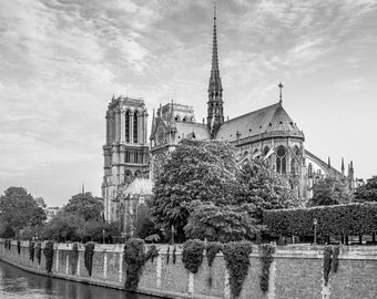 Paris Black and White Photography, Notre Dame Cathedral May 2008, Paris Fine Art Photograph, Paris Decor, Large Wall Art, Urban Wall Decor