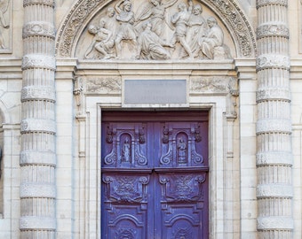 Paris Photo - Violet Church Doors, Ornate Doorway, French Home Decor, Large Wall Art, Paris Art Print, Travel Photography, Architecture