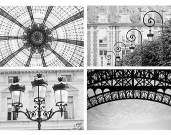 Ensemble de photographie de Paris - Collection de détails architecturaux noir et blanc, décoration murale urbaine, photographies de voyage Français