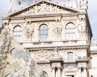 Paris Photograph - Louvre Reflections, Paris Architecture Fine Art Photograph, Neutral Decor, Large Wall Art, Home Decor