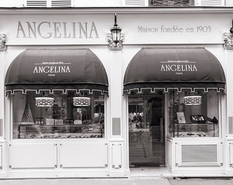 Paris Photography, Angelina Patisserie, Black and White Photo, French Pastry Shop,  Fine Art Travel Photograph, Paris Decor, Large Wall Art