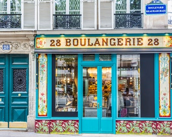 Paris Photograph - Boulangerie Beaumarchais, French bakery, Patisserie, Paris, France, Kitchen Art, Wall Decor