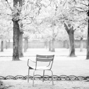 Paris Photograph - La Solitude, Chair in Jardin du Luxembourgn Parisian Garden, Neutral French Home Decor, Large Wall Art