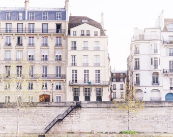 Paris Street Photograph, On the Quai d'Orleans, Urban Travel Architecture Photo, Neutral Decor, French Home Decor, Large Wall Art