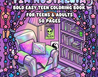 50 Y2K Coloring Pages | 90s and 2000s Nostalgia Coloring Book | Aesthetic Pop Culture & Retro Vibes | Printable PDF | Instant Download