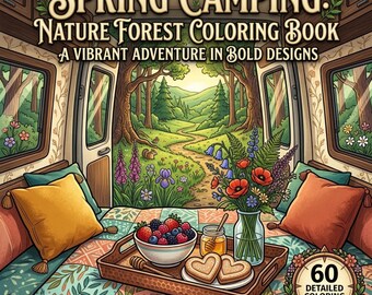 60 Spring Camping Coloring Pages | Nature Forest & Outdoor Landscape Coloring Book | Printable Spring Adventure Scenes | Instant Download