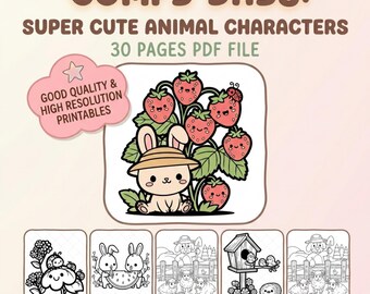 30 Comfy Days Coloring Pages | Cute Animal Characters in Cozy Hygge Moments | Adorable Cozy Animals Coloring Book |  Instant Download