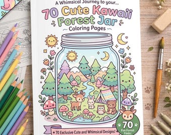 70 Cute Kawaii Forest Jar Coloring Pages | Adorable Woodland & Jar Scene Coloring Book | Printable Kawaii Coloring Sheets | Download PDF