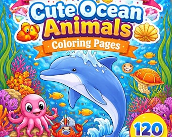 120 Cute Ocean Animals Coloring Pages | Sea Life Coloring Book for Kids & Adults | Marine Animals and Underwater Scenes  | Instant Download