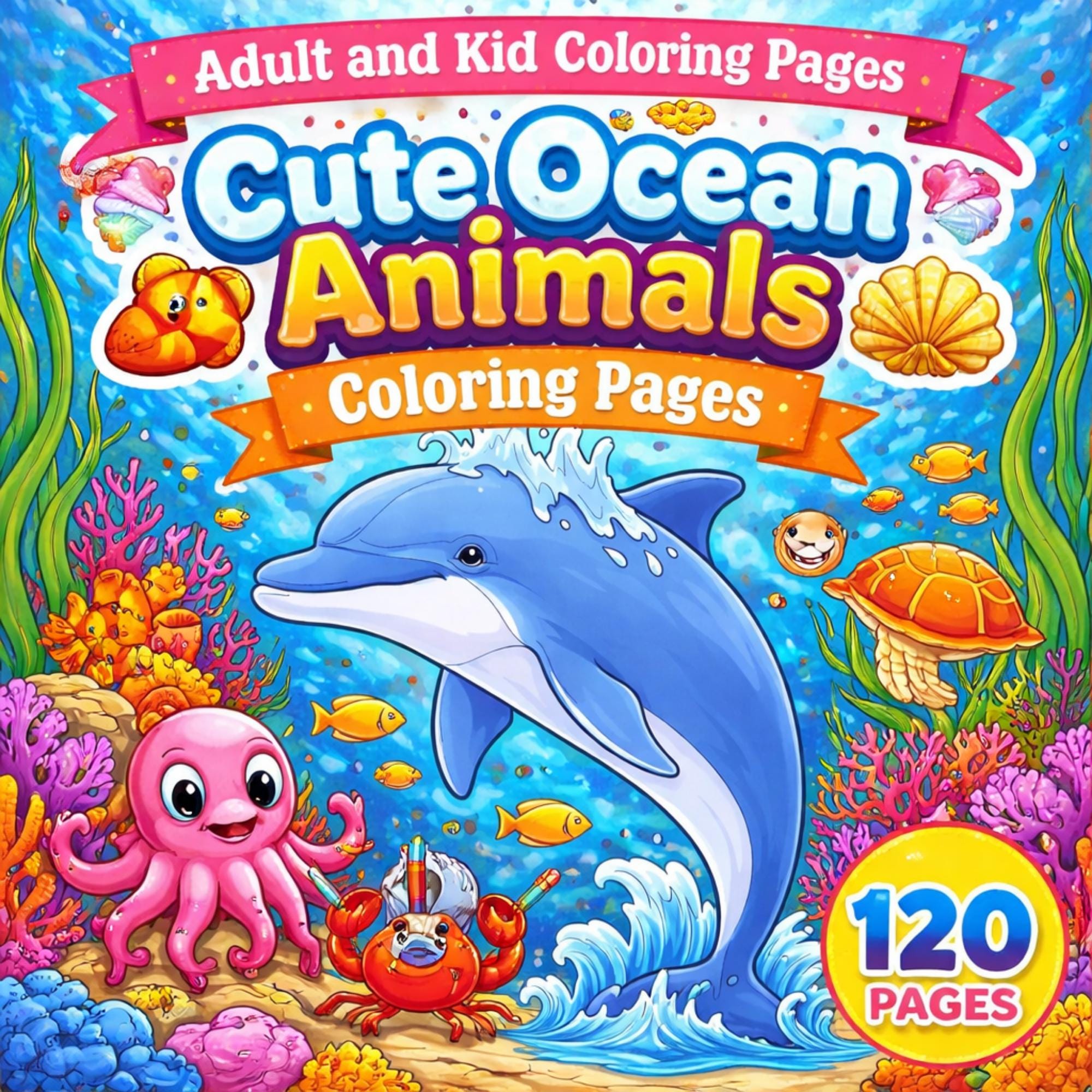 120 Cute Ocean Animals Coloring Pages | Sea Life Coloring Book for Kids ...