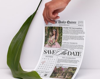 Quinceañera Save the Date Newspaper | Custom Quince Invitation | Personalized Newspaper Invite | Quince Photoshoot Poster | Printable