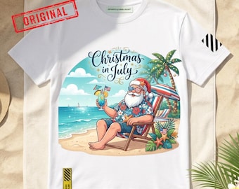 Natale a luglio PNG / Babbo Natale in spiaggia PNG / Design patriottico di Babbo Natale estivo per sublimazione / Vacanza di Natale sulla costa PNG